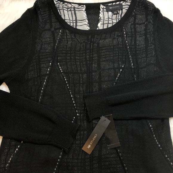 AB Studio Sheer Knit Blouse Long Sleeve Top with Underlay Shirt Size Large NEW - Picture 5 of 6